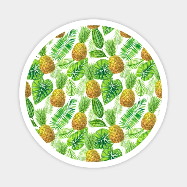 Pineapples and tropical leaves Magnet by katerinamk